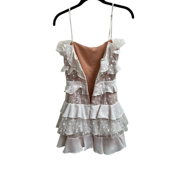 For Love & Lemons white Cosmic stars Ruffle Tiered Lace Mini Dress size small - Picture 6 of 7